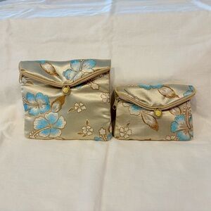 2 Honora Collection Jewelry Bags Brocade Gold Florals Sm Med Zip Button Gr 1